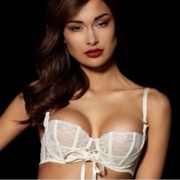 Honey Birdette- Rebecca Ivory Lace Balconette Bra with Sheer Detailing